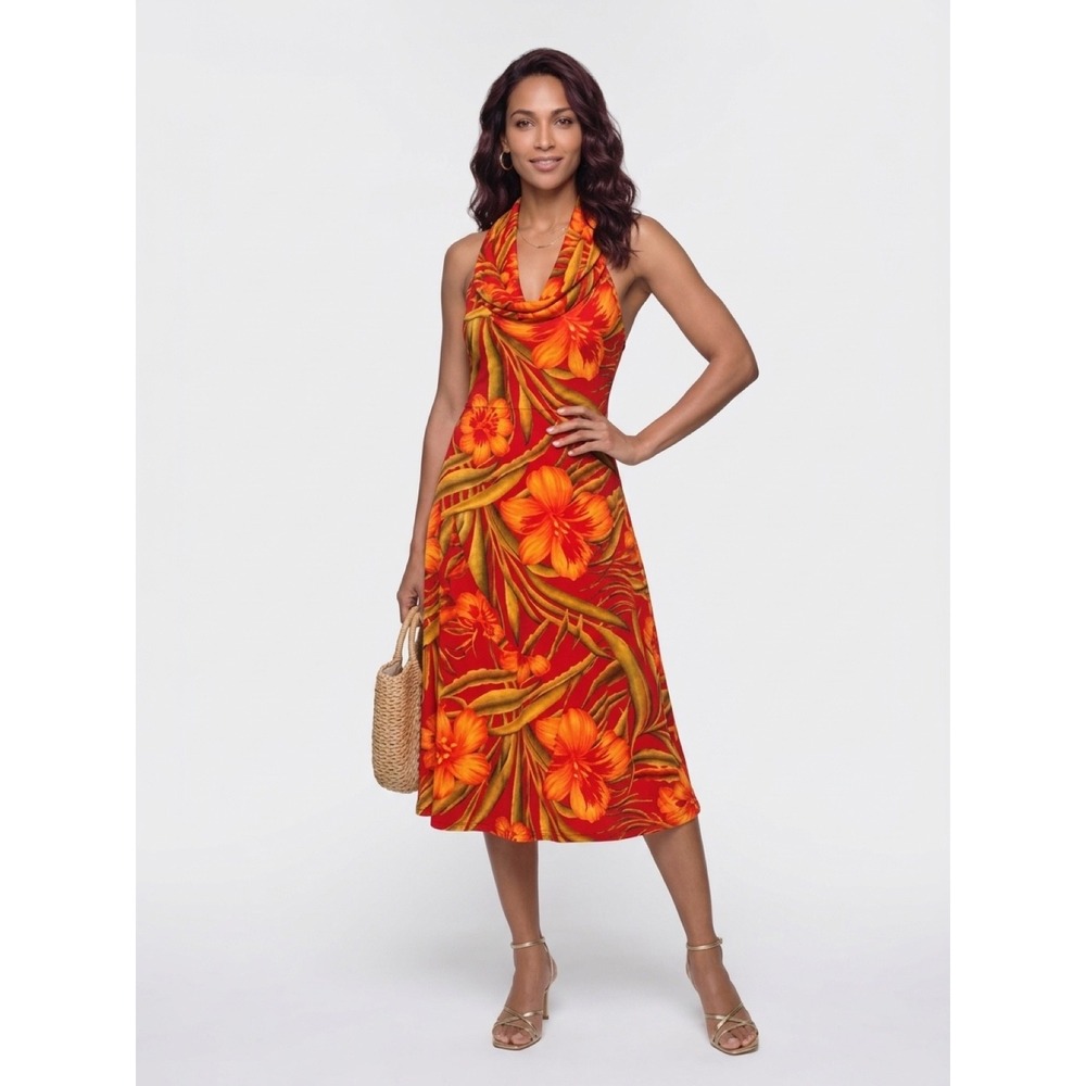 City Triangles Vintage Y2K Tropical Floral Halter Backless Dress Size L NWOT